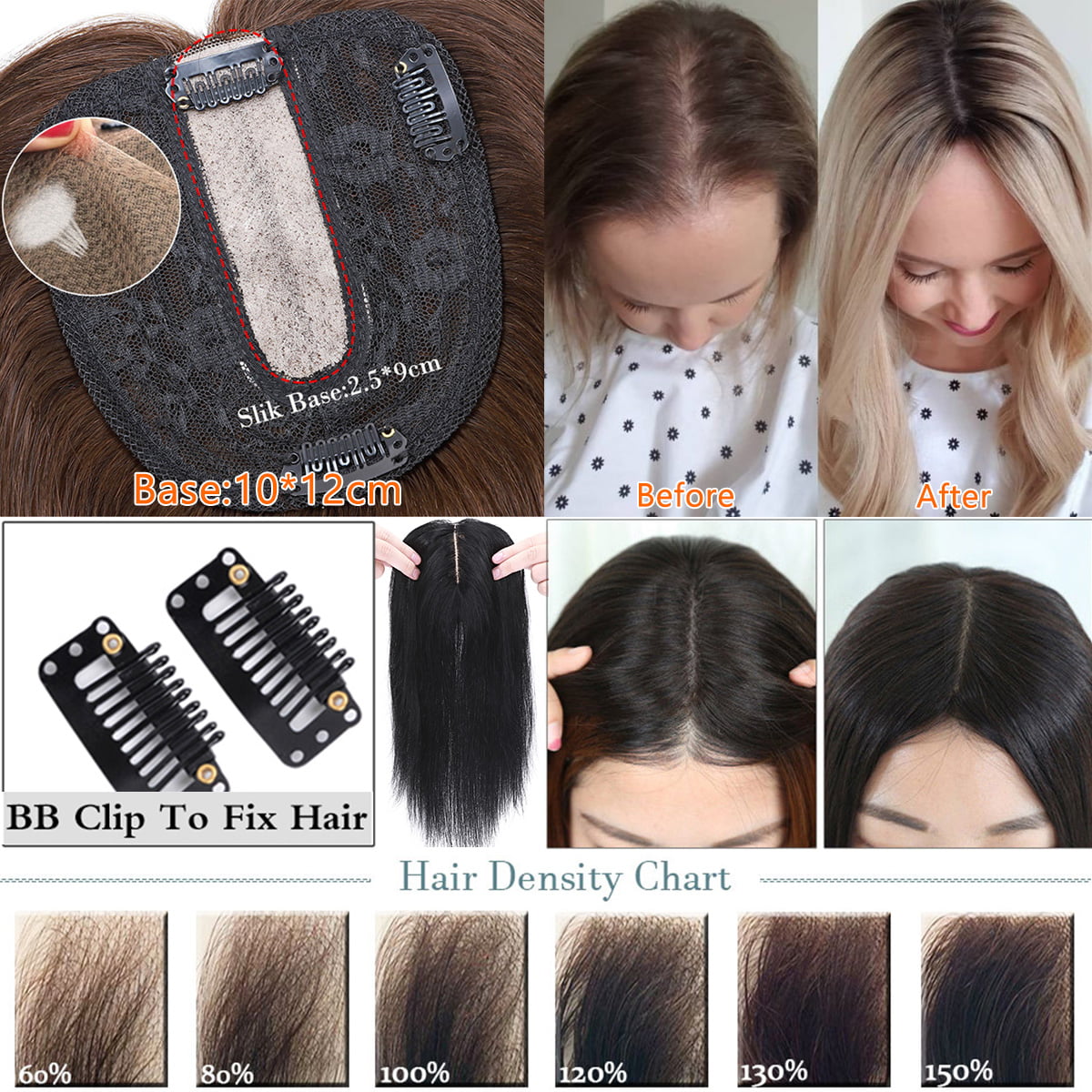 SEGO Clip in Hair Extensions Human Hair Toppers 100% Real Human Hair Topper  for Thinning/Loss Hair Natural Black Hair Pieces 