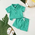 thumbnail image 7 of Toddler Baby Boy Summer Clothes Short Sleeve Lapel Collar T Shirt and Shorts Cute Boys Clothing Set, 7 of 7