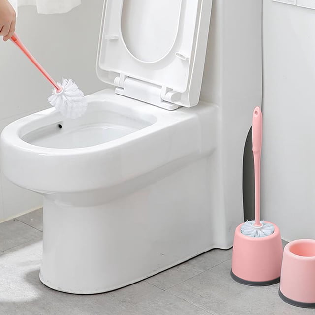 Artículos de limpieza, barrido, cepillo de inodoro para esquinas muertas Cepillo de limpieza para baño Inodoro Mango largo Juego de cepillos de cerdas suaves de plástico montados en la pared con base
