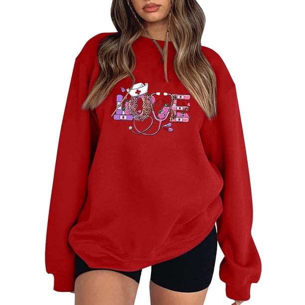 Gibobby Sudadera oversize mujer Sudaderas de Halloween para mujer lindas camisetas con gráficos de fantasma playera casual de manga larga(Rojo,M)