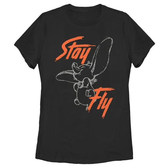 Women's Dumbo Stay Fly Sketch  Graphic Tee Black Medium