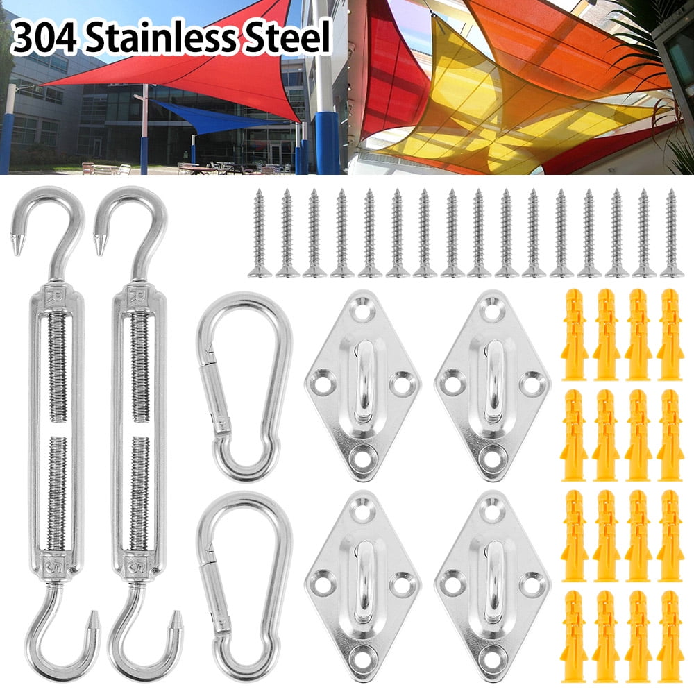 Willstar Sun Shade Sail Fixing Kit for Garden Triangle And Square Heavy Duty Sail Fixing Kit 16 Pieces for Outdoor Garden Yard Cam