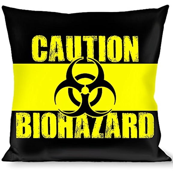 Buckle-Down Throw Pillow - CAUTION BIOHAZARD Black Yellow