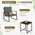 thumbnail image 2 of LiteHaven 3 Piece Outdoor Rocking Bistro Set Black Wicker Furniture Porch Chairs Conversation Sets with Glass Coffee Table Dark Grey, 2 of 10
