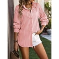 thumbnail image 4 of Womens Button Down Shirts Long Sleeve Dress Shirt Textured Collared Work Blouse Dressy Casual Tops Pink L, 4 of 7