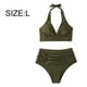 thumbnail image 2 of Traje de baño de bikini sólido Traje de baño de playa de verano Traje de baño con cordones y cuello plisado que cubre el vientre dividido, 2 of 7