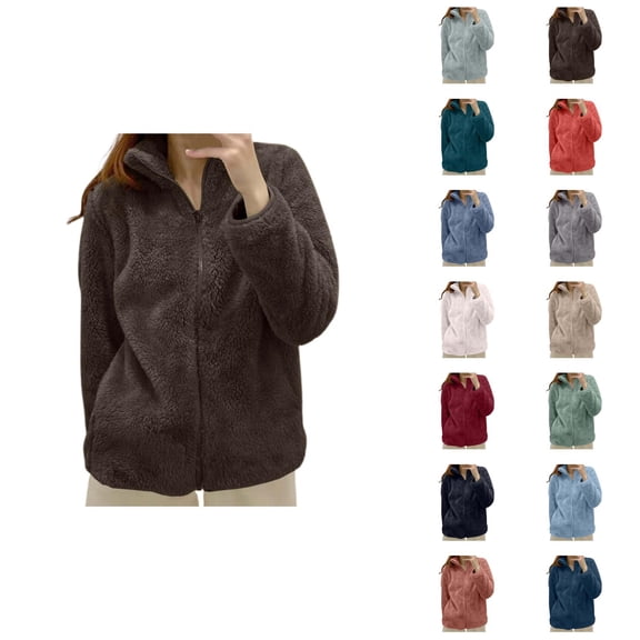 Fleece Jacket Women 2026 Casual Thick Warm Long Sleeve Stand Collar Full Zip Up Winter Coat Outerwear