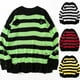 thumbnail image 1 of Suéteres holgados de rayas para mujer, camisas rasgadas de gran tamaño, jersey de cuello redondo de manga larga, top de punto de otoño, 1 of 3