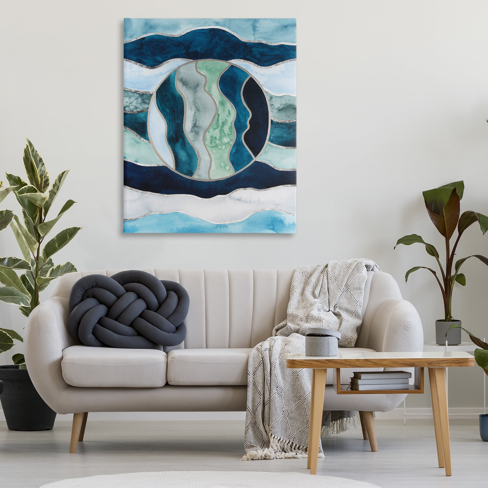 Stupell Industries Rotated Circle on Waves Abstract Painting Wrapped Canvas Art Print Wall Art, 36 x 48