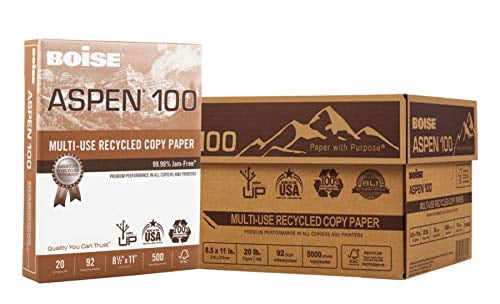 Boise ASPEN 100% Multi-Use Recycled Paper, 92 Bright, 20lb, 8-1/2 x 11, White