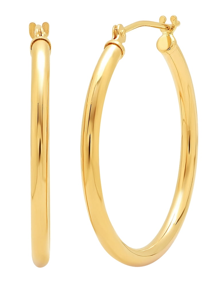 14K Yellow Gold Hoop Earrings 1 Inch Diameter Claddagh Design