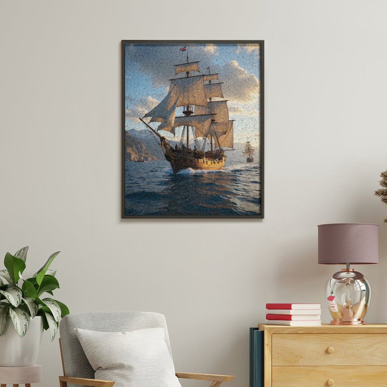 Paint By Numbers Kit for Adults Beginner - DIY Vintage Sailing Ship At Sunset Canvas Painting Kits for Adults, Frameless Paint By Number for Adults for Home Wall Decor 16x20 Inch