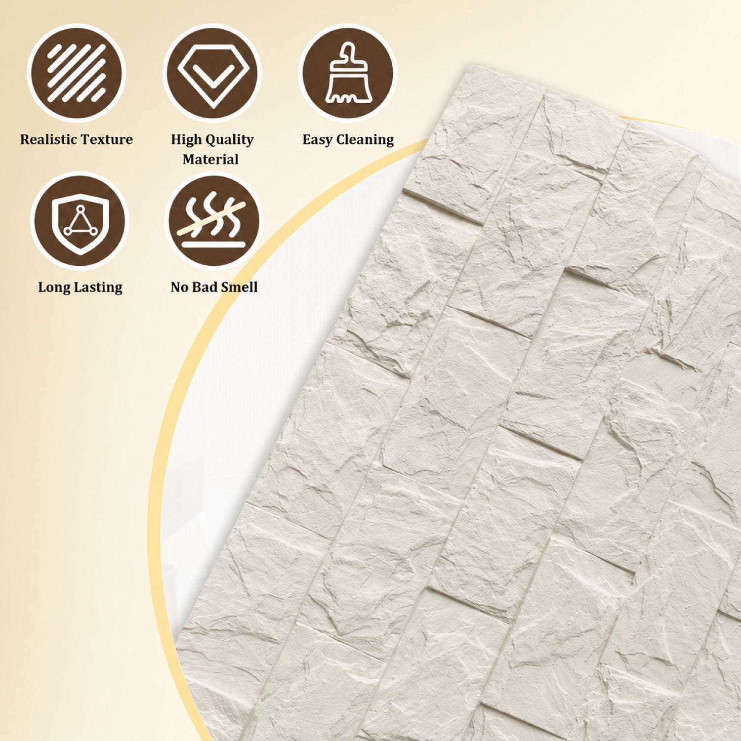 Easy4Home 4Pcs 48"x24" 3D Faux Stone Wall Panels Imitation Decorative Wall Tiles for Interior Wall Decor, Ivory White