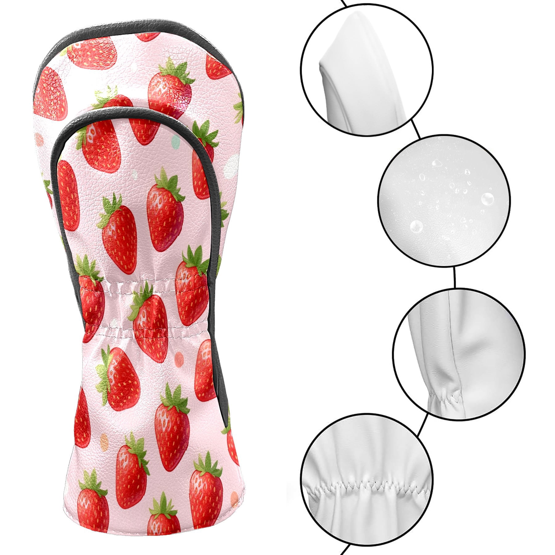 Golf Club Head Cover Waterproof Leather Golf Accessories HeadCovers Set Driver Headcover for Women Men Strawberry Sweet