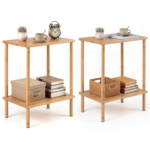 Gymax Side Table Set of 2 w/Storage Shelves Rectangular Tea Sofa Table Accent Table