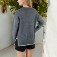 thumbnail image 3 of Women's Crew Neck Long Sleeve Knit Sweater with Contrast Trim and Ribbed Hem - Medium, Gray, 3 of 6