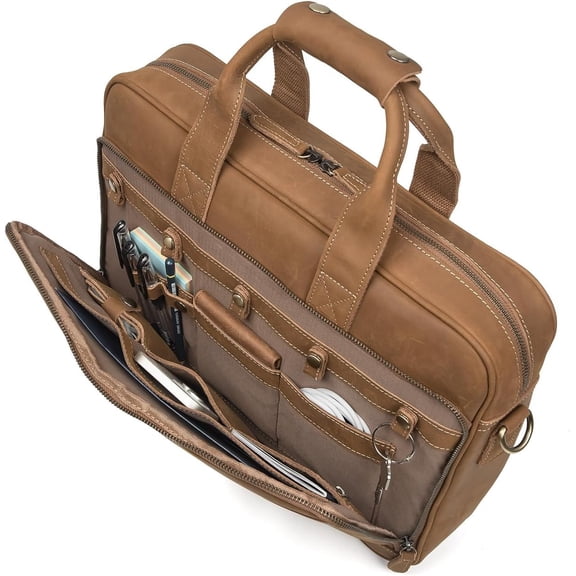 Leather Messenger Bag for Men Travel Backpack 17 inch laptop Briefcase Bags