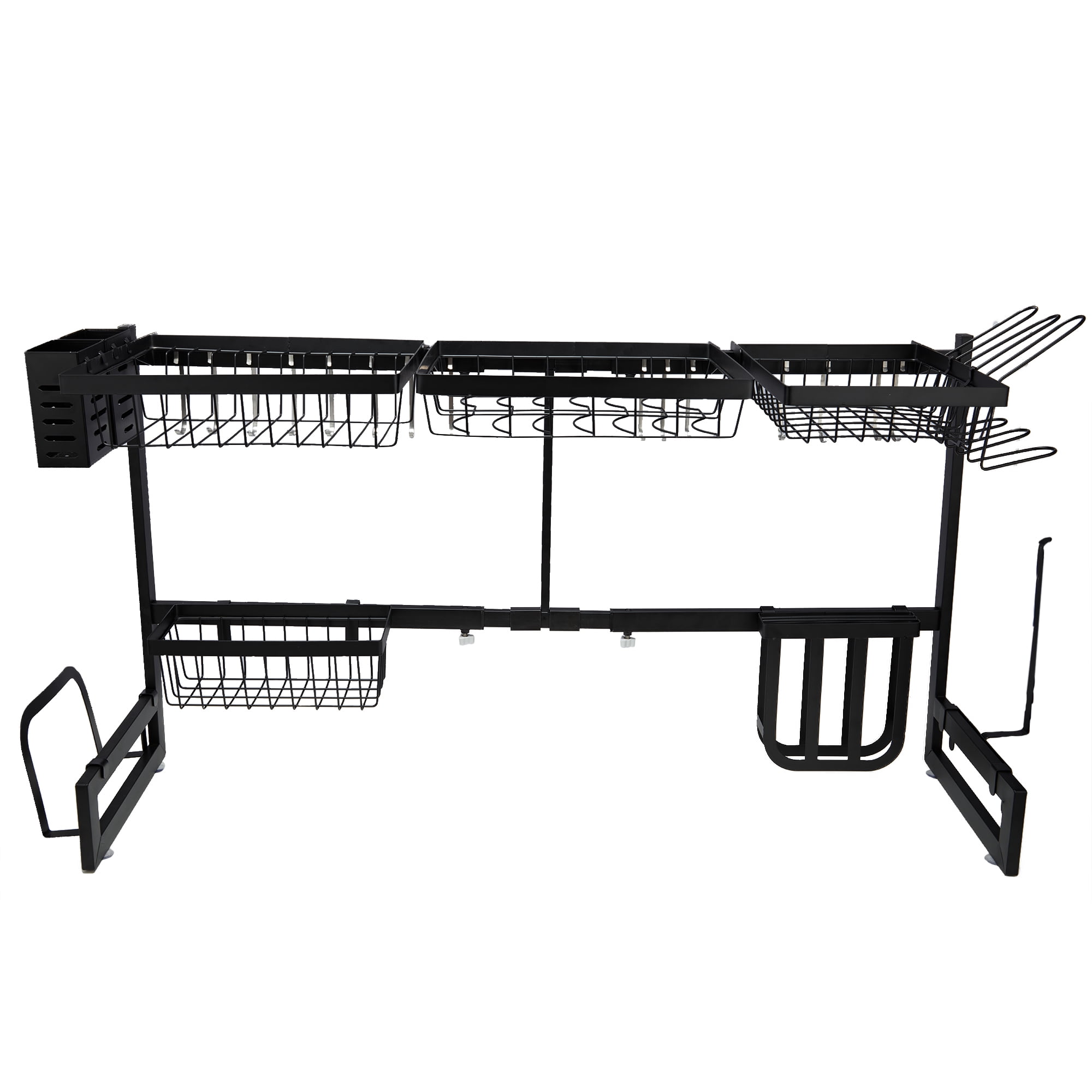 Expandable Roll Up Dish Drying Rack with 4 Storage Baskets Kitchen