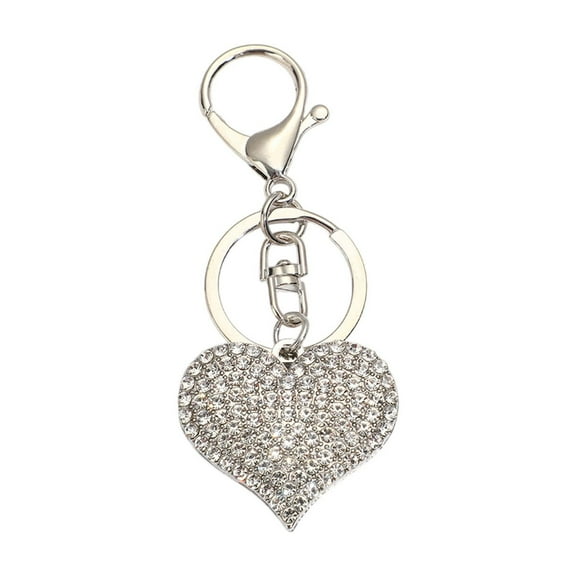 SLYNSHome Valentine's Day Heart Ornament Keychain Decoration Artificial Crystal Hanging Pendant Key Chain Valentine's Gifts for Backbag (White)