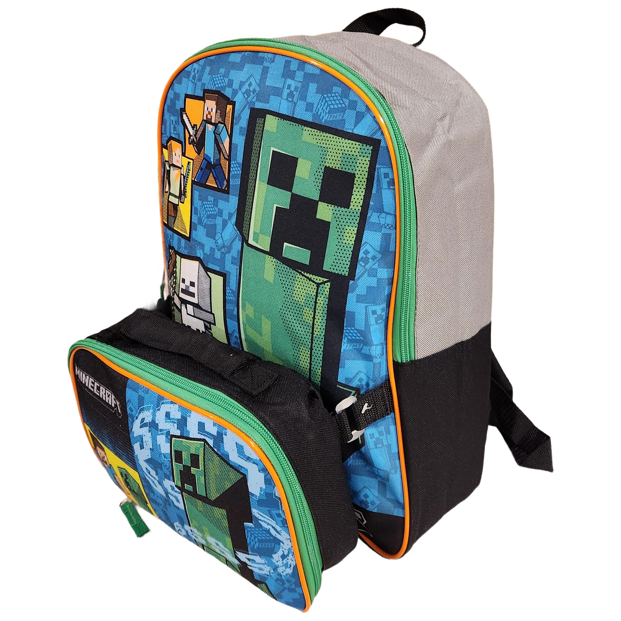 Minecraft Full Size 16 Inch Backpack with Detachable Lunch Box 2 pieces set