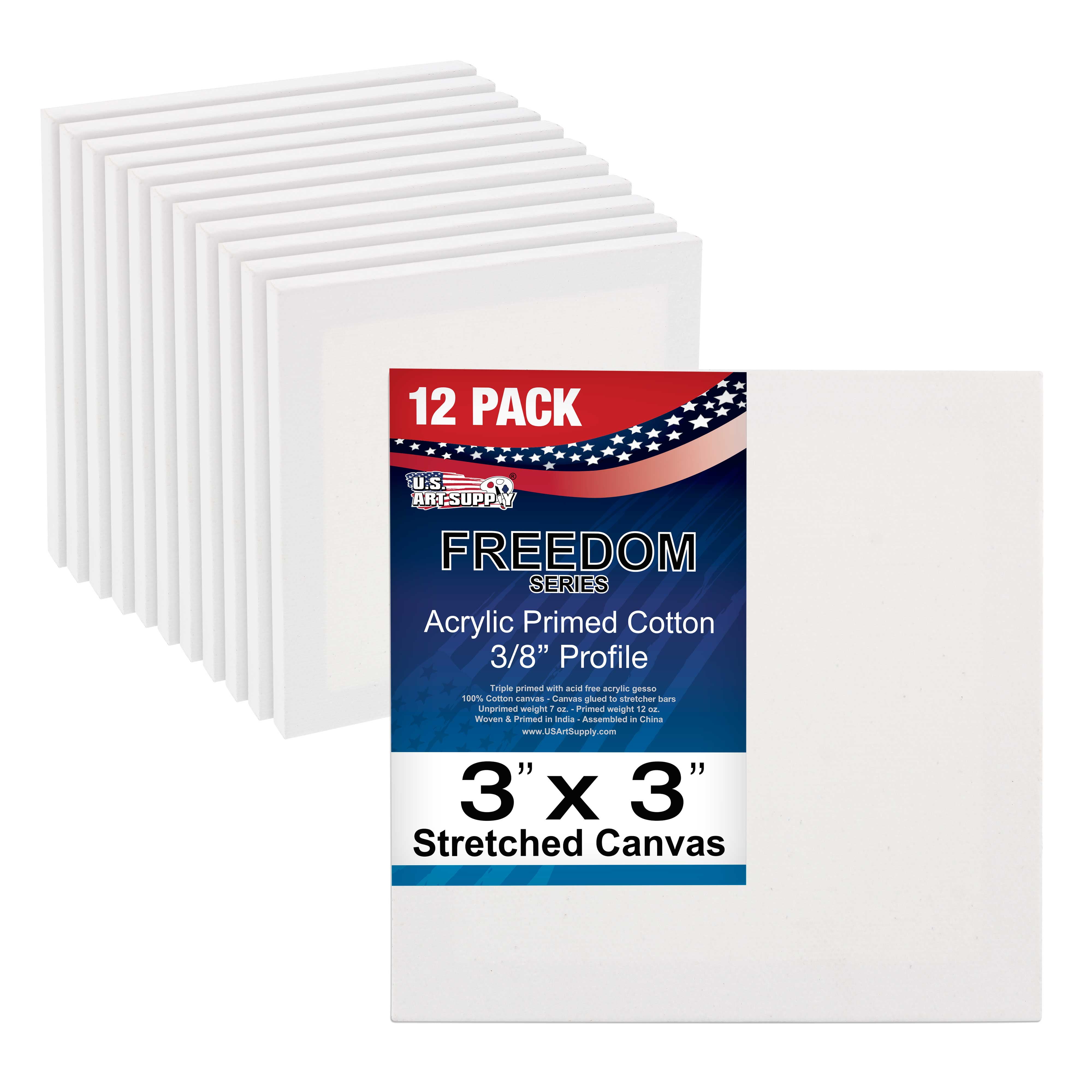 US Art Supply 3" x 3" Mini Professional Primed Stretched Canvas 12Mini