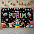 thumbnail image 3 of Golden Mask Purim Banner Purple Crown Festive Backdrop Rainbow Design Colorful Stars Celebration Background for Purim Festival Party Decoration Photo Backdrop, 3 of 9