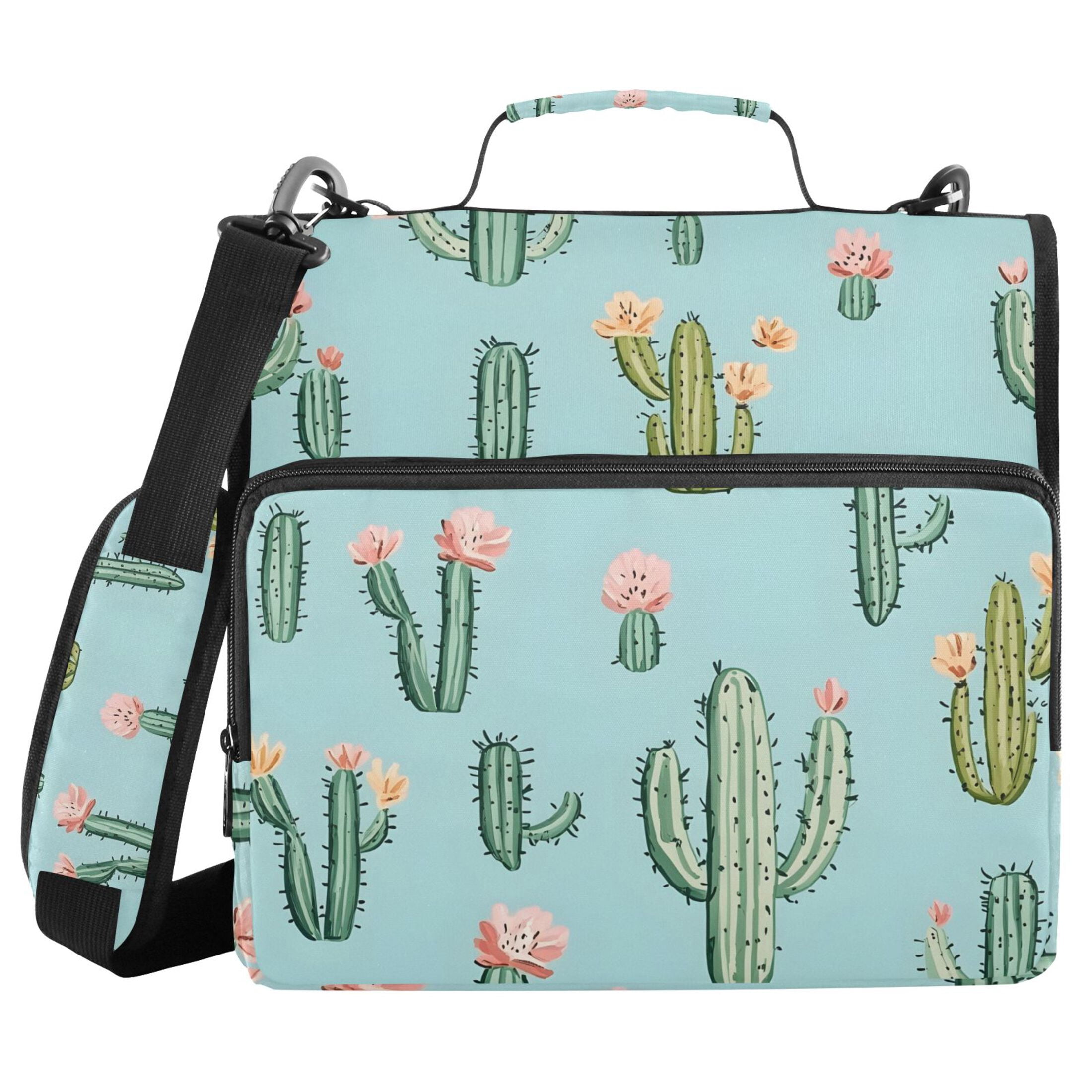 ALAZA Zipper Binder Cactus Flower 3 Ring Trapper Keeper File Folder Organizer Bag