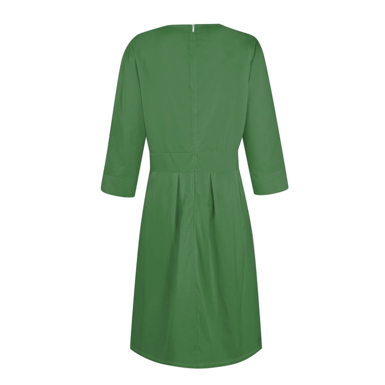 LISTHA Women's Fall 3/4 Sleeve Midi Dresses Casual Formal Church Wedding  Guest Work Clothes Dark Green L - Walmart.com