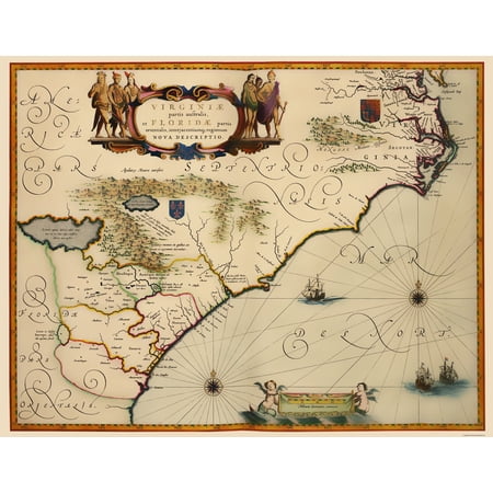 Historic State Map - United States Southeast - Blaeu 1640 - Vintage Wall Art