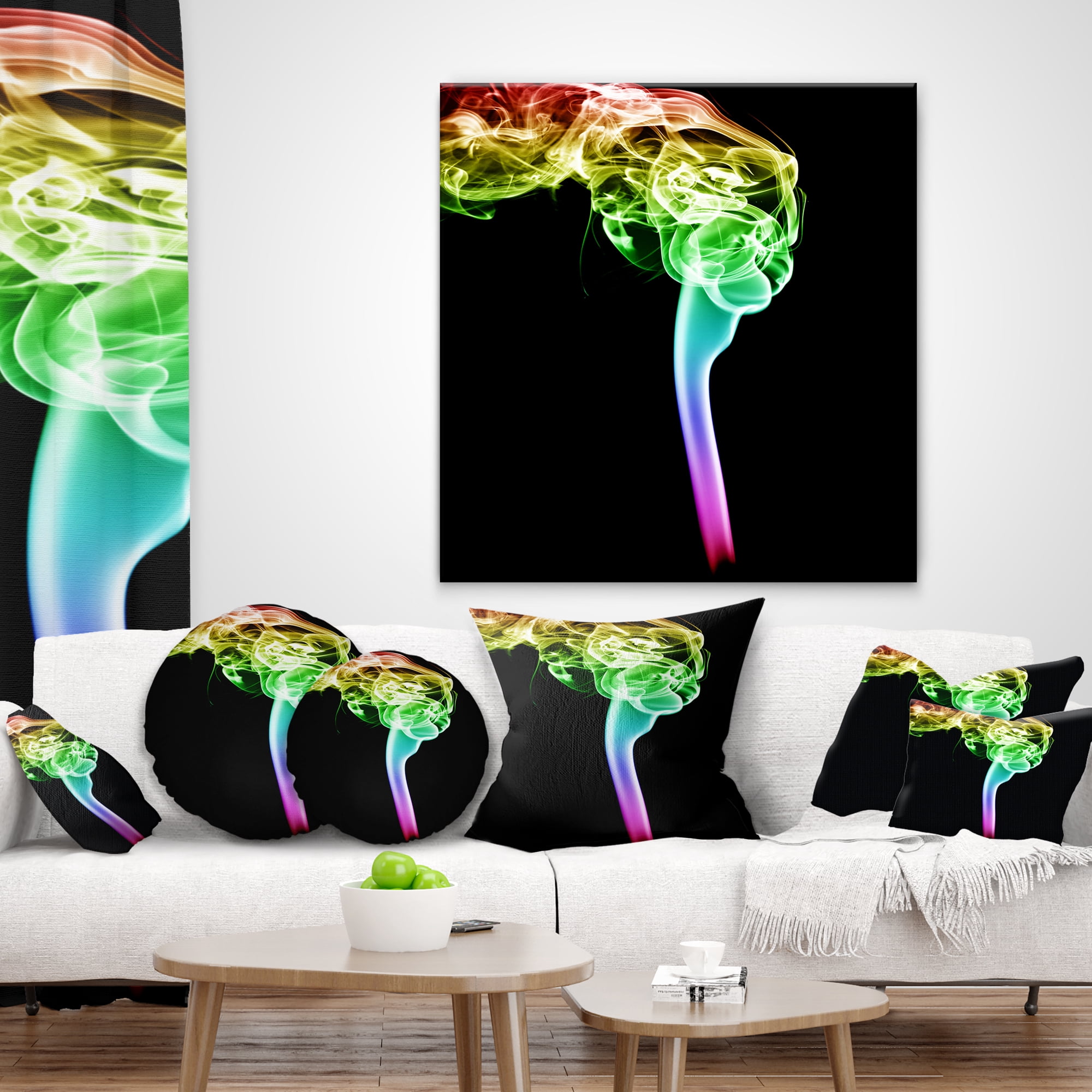 Designart Isolated Abstract Smoke on Black - Abstract Throw Pillow - 12x20