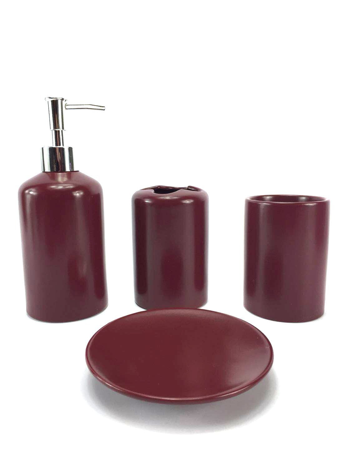 Dark Brown Ceramic Soap Dish Soap Dispenser Toothbrush Holder & Tumbler Set 