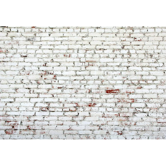BSDHOME Polyester 7x5ft Shabby White Brick Backdrop for Vintage Decoration Photo Studio Background Children Portrait
