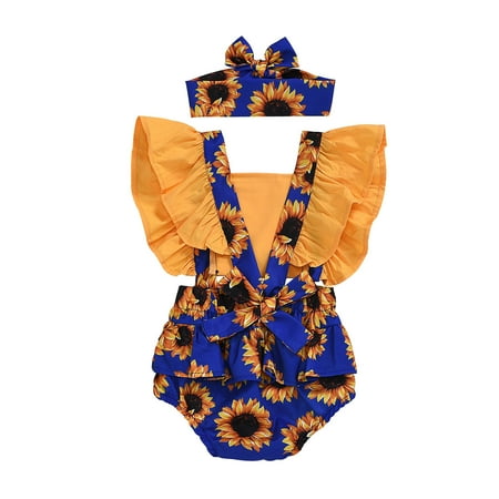 

EHTMSAK Newborn Infant Toddler Baby Girl Clothing Set Bodysuit and Suspender Shorts Set Outfits Summer Short Sleeve Blue 1M-2Y 90