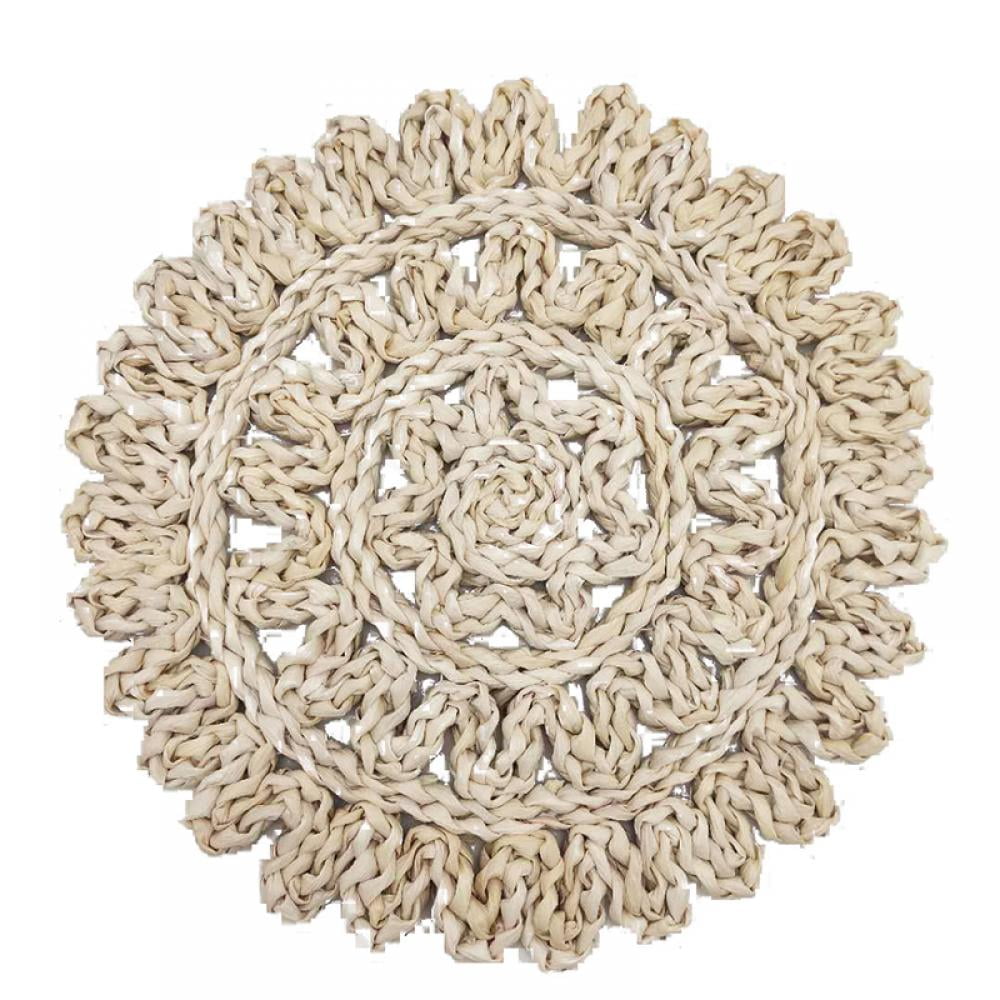 Big Save!Natural Straw Woven Placemat, Corn Husk Flower Mat, 15in Heat