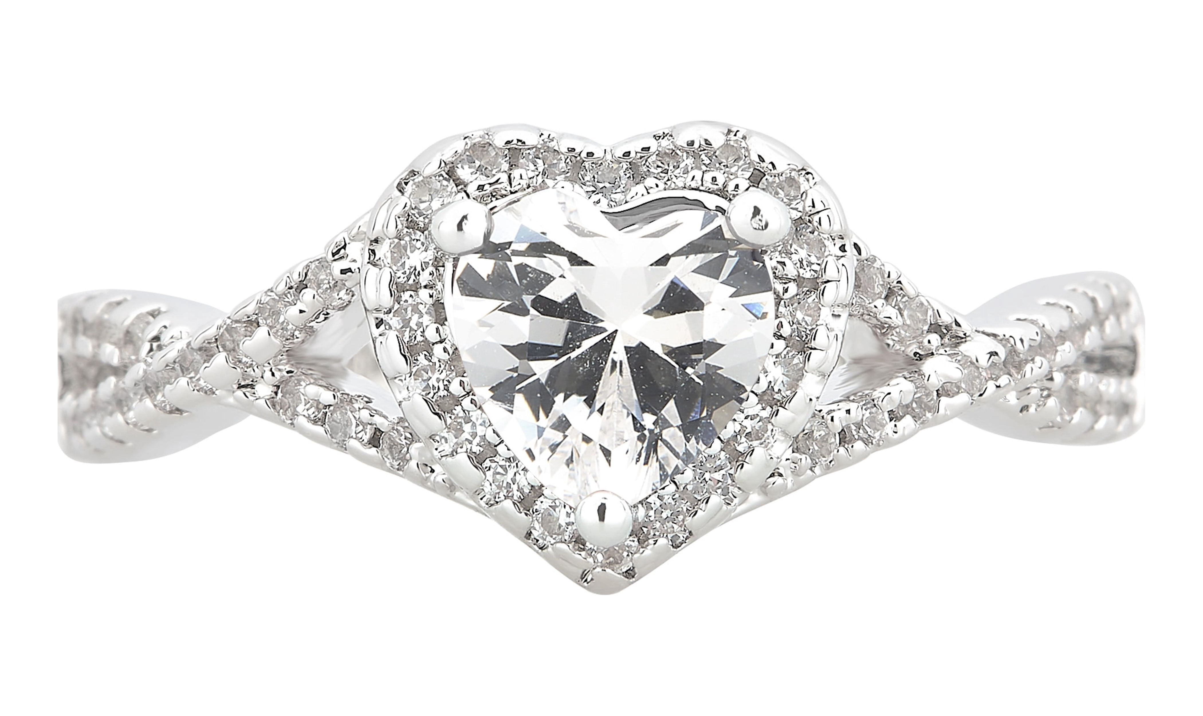 Arista Created White Sapphire Women's Fashion Engagement Ring in Silver Overlay Brass
