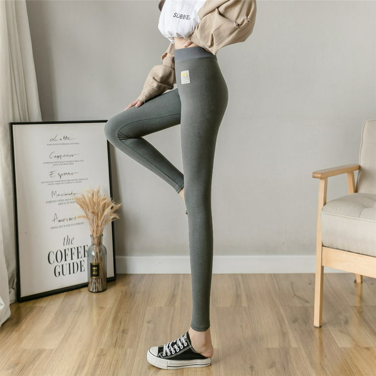 YWDJ High Waisted Compression Leggings for Women Winter Warm Tight-fitting  Double-sided Fleece Thickened Leggings Trouser Gray L 