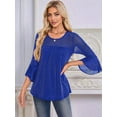 thumbnail image 5 of Women'S Ruffle 3/4 Sleeve Elegant Dressy Blouses Crew Neck Double Layers Mesh Tunic Tops Blue XL, 5 of 7