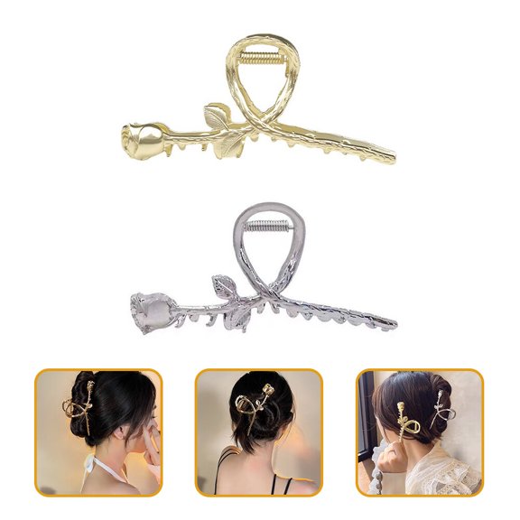 Milisten Rose Flower Hair Claw Clips 2Pcs Metal Accessories for Elegant Hairstyles
