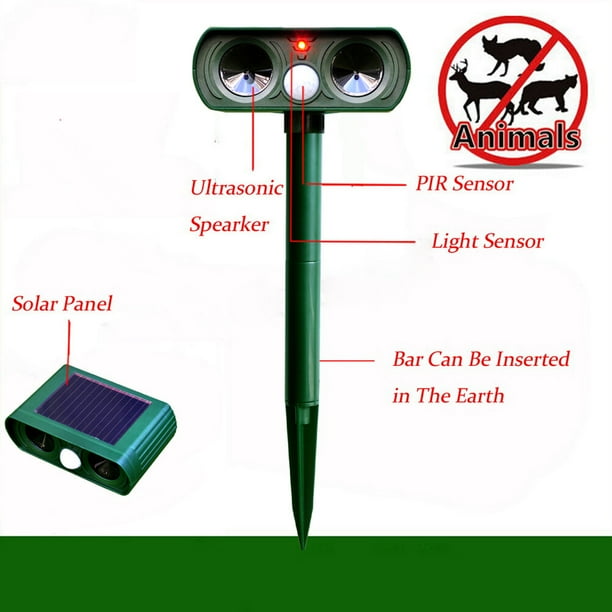Solar Ultrasonic Animal Repeller, Waterproof Deterrent with PIR Sensor