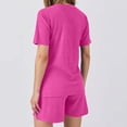 thumbnail image 4 of WMTBSRSW Womens Summer 2 Piece Outfits Lightweight Casual Ribbed Knit Short Matching Clothing Set Solid Comfy Crewneck T Shirts and Shorts Hot Pink S, 4 of 8