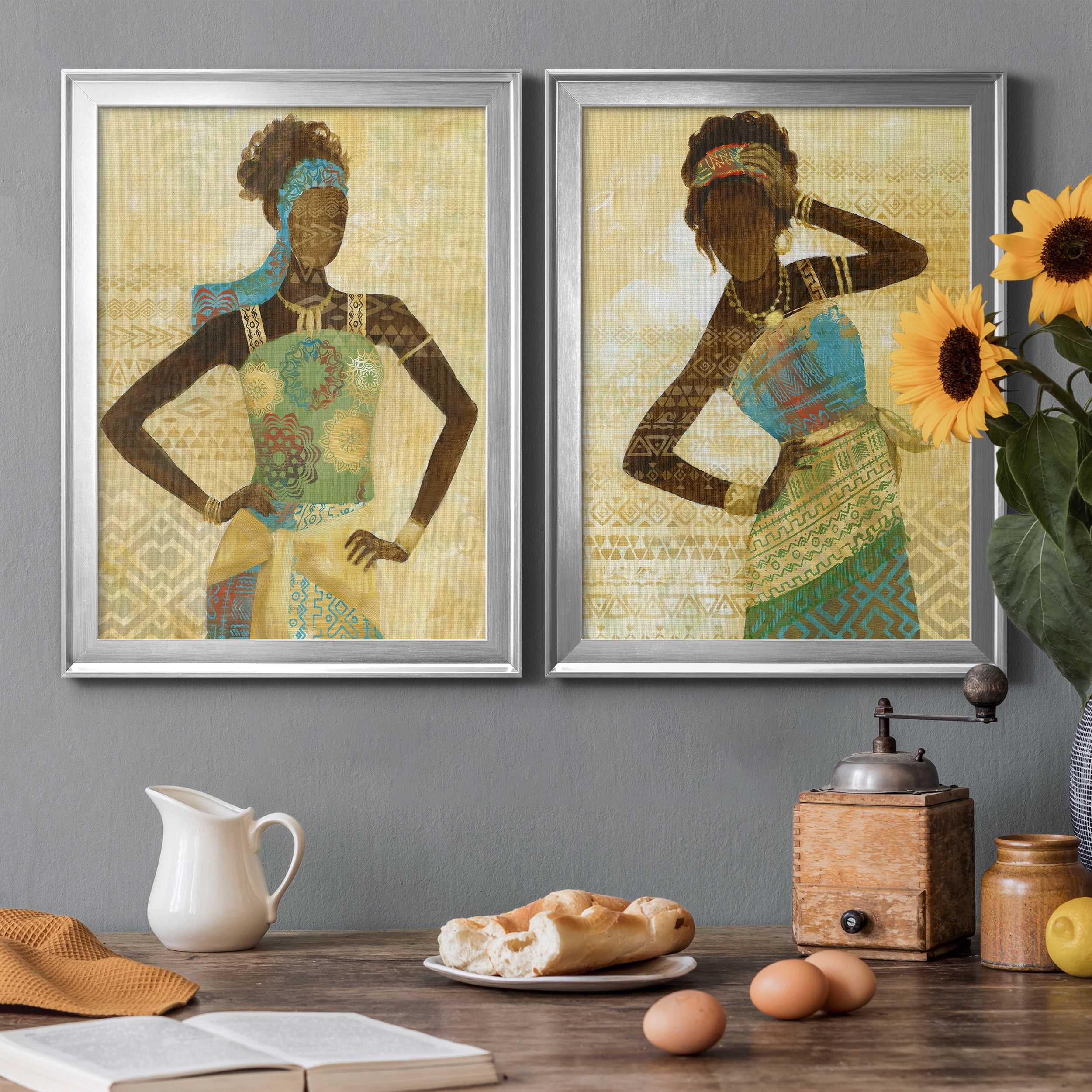 2 Piece Set Tribal Vision I Premium Framed Canvas - Ready to Hang - 18.5 x 24.5 Each - Silver Frame