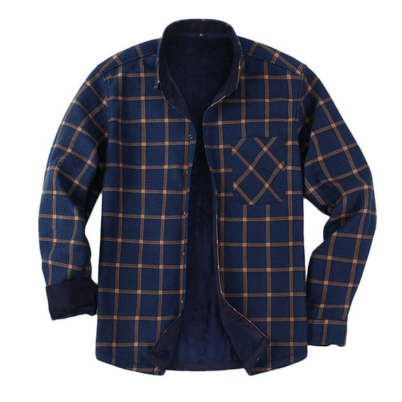 USNSM Mens Casual Long Sleeve Button Down Shirt Fleece Thickening Lightweight Flannel Shirt Jacket with Plaid Pattern Blue M