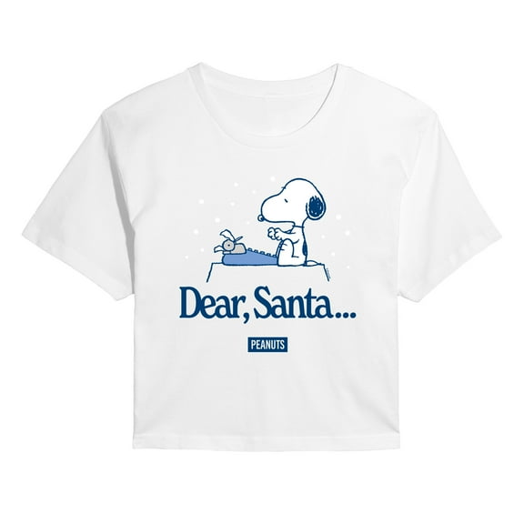 Peanuts - Snoopy Dear Santa - Juniors Cropped Short Sleeve Graphic T-Shirt