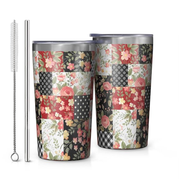Pioneer Flower 10oz Tumblers Stainless Steel Tumbler with Lid and Straw,Vacuum Insulated Double Wall Travel Tumbler Cups with Cleaning Brush for Coffee, Tea