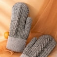 thumbnail image 3 of Xfvqtps Mens and Womens Mittens Full Fingered Knitting Plush Lining Wrist Warmth Thickened Solid Color Simplicity Non-Slip Windproof Warm for Cold Weather Winter Gloves Gray, 3 of 5