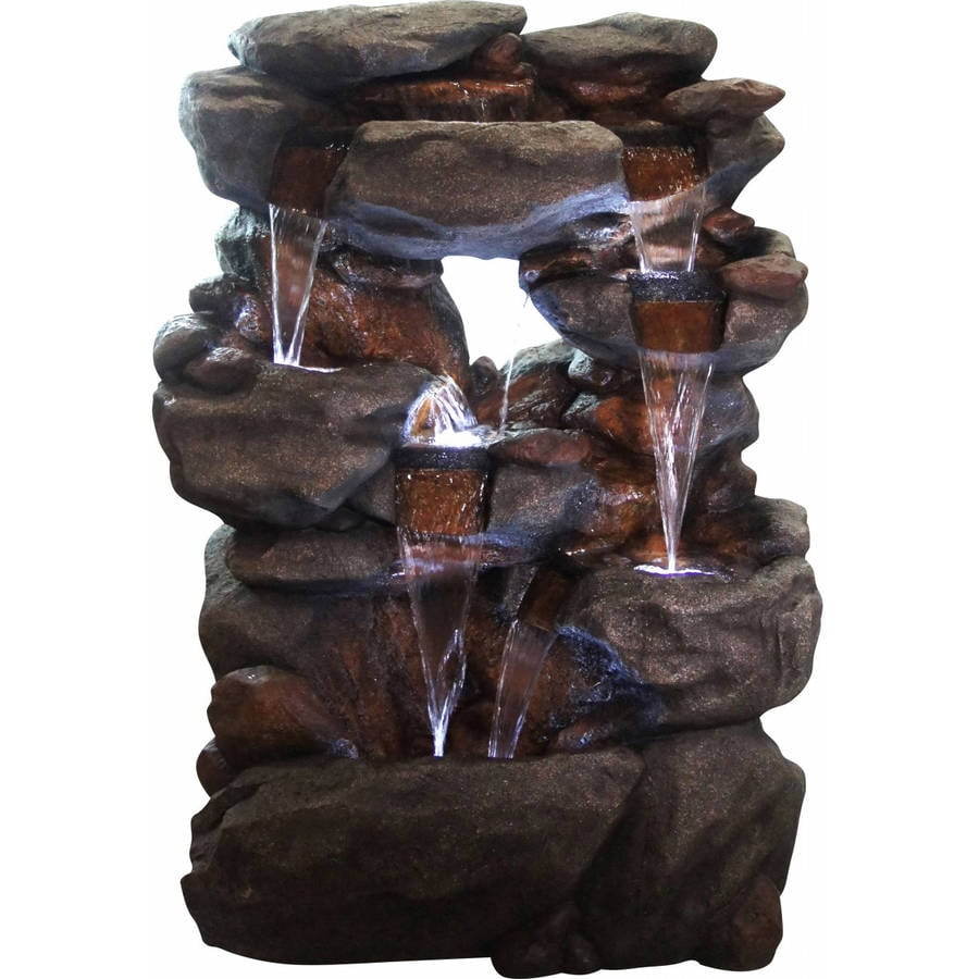 Polyresin 5-Tier Rock Fountain with 6 White LED Lights by Alpine Corporation
