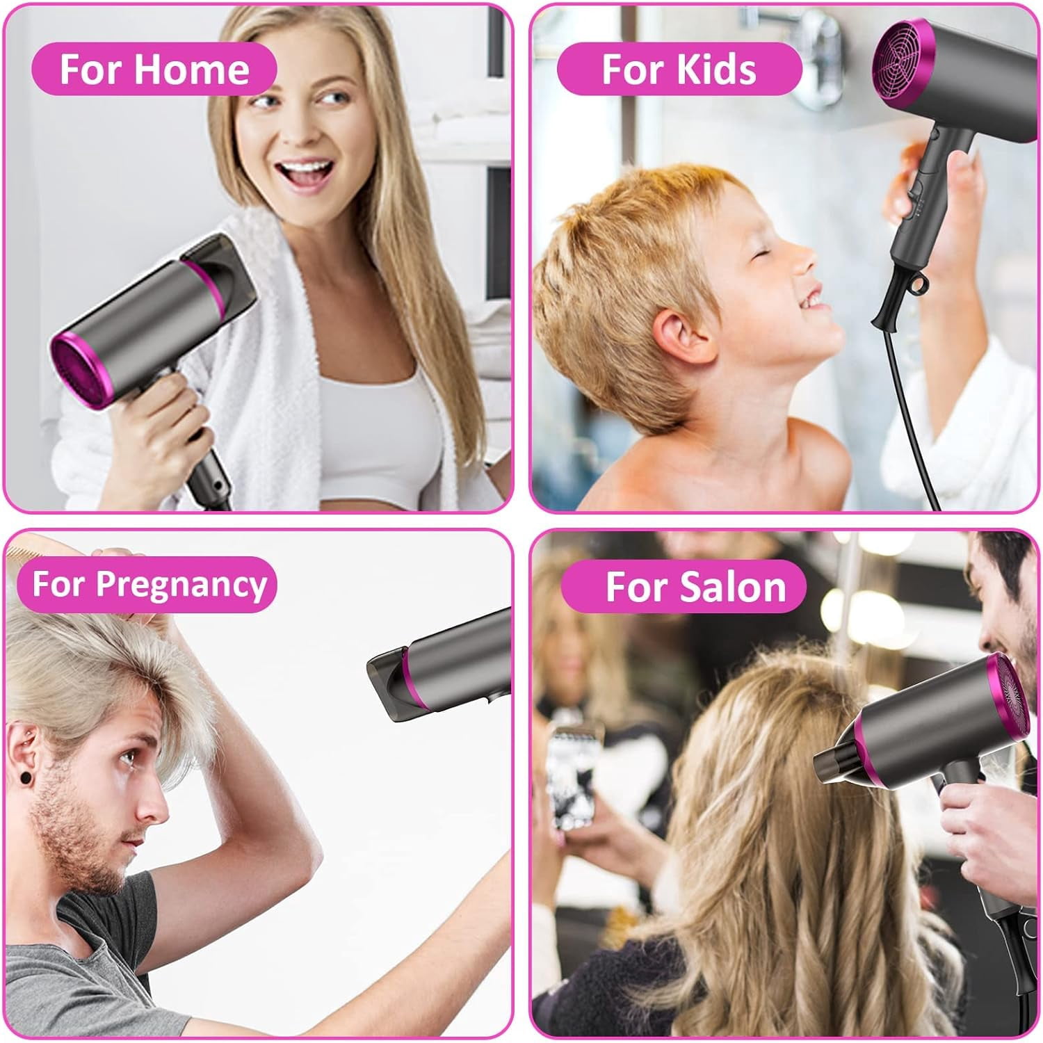 Professional Hairdryer Low Noise Lightweight Blow Dryer for Curly Hair Concentrator with 2 Speed, Travel Hair Dryer with Diffuser, Heat and Cool Setting for Women Men Home Salon Gift