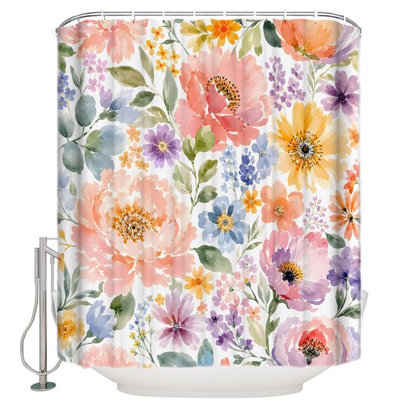 Watercolor Floral Bathroom Shower Curtains with 12 Hooks Polyester Waterproof Shower Curtain for Stalls and Bathtubs Blooms Flowers Bright Wildflowers Decorative Bathroom Privacy Curtain 36x72 Inches