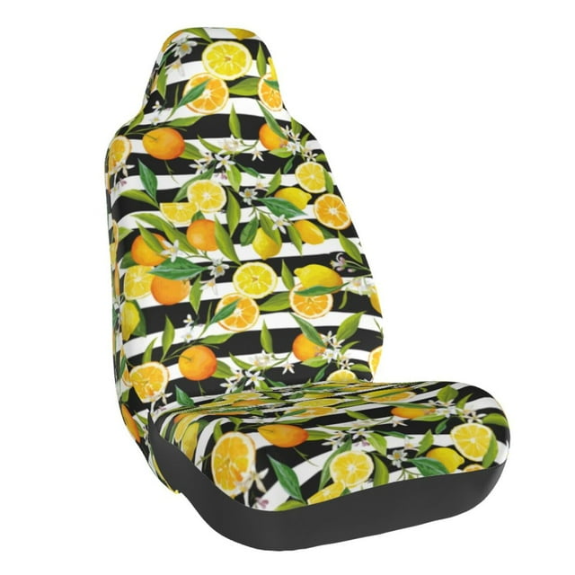 Wukai Orange and Lemon Full Set Car Seat Covers with Soft Padding Universal Auto Front Seats Protector and Cushion Mat