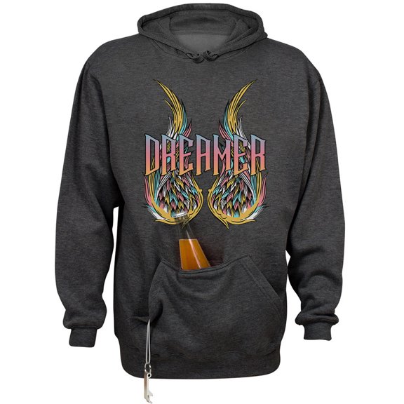 Wings Dreamer Beer Holder Tailgate Hoodie Sweatshirt Unisex Large Charcoal Heather